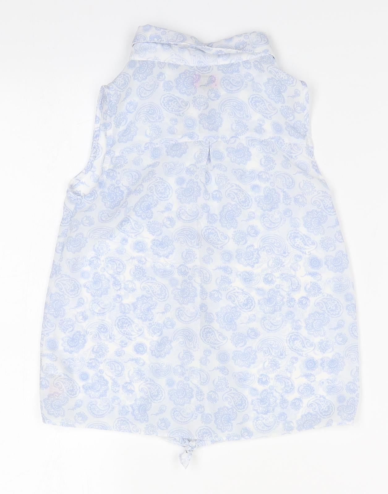 F&F Girls Blue Paisley Polyester Basic Button-Up Size 6-7 Years Collared