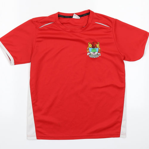 Preworn Boys Red  Polyester Basic T-Shirt  Round Neck  - Football