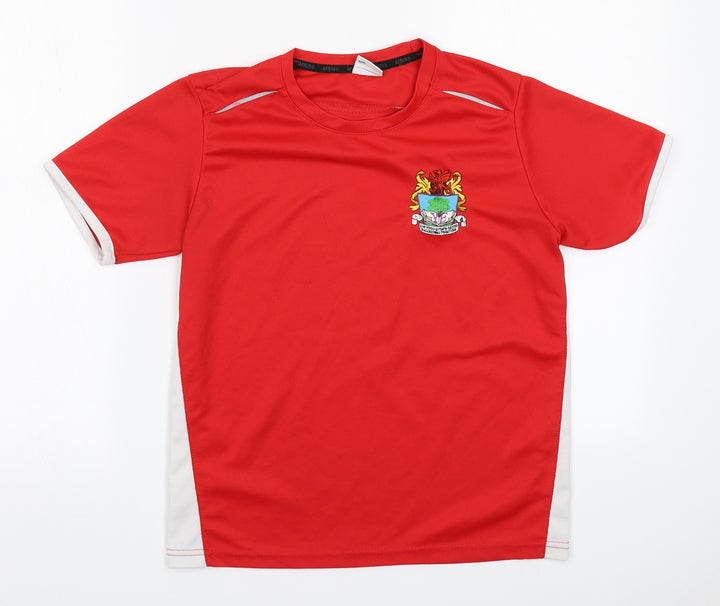 Preworn Boys Red Polyester Basic T-Shirt Round Neck - Football