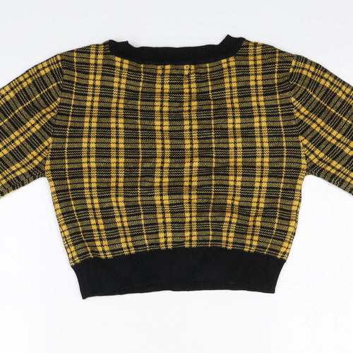Primark Womens Yellow Roll Neck Plaid Viscose Pullover Jumper Size 4