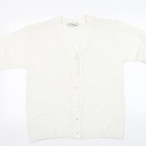Preworn Womens White Round Neck  Acrylic Cardigan Jumper Size M