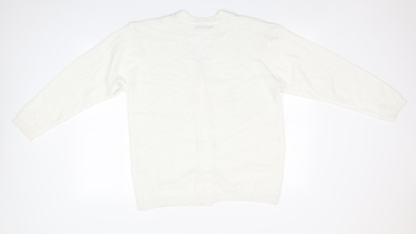 Preworn Womens White Round Neck  Acrylic Cardigan Jumper Size M