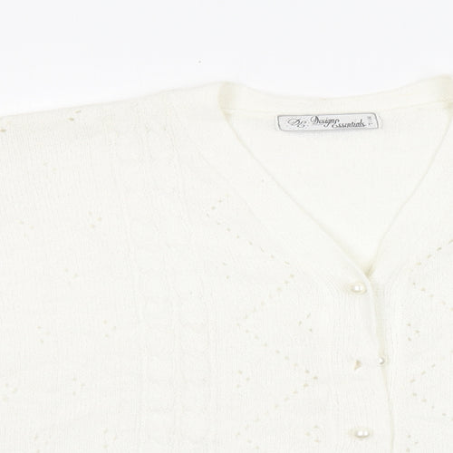 Preworn Womens White Round Neck  Acrylic Cardigan Jumper Size M