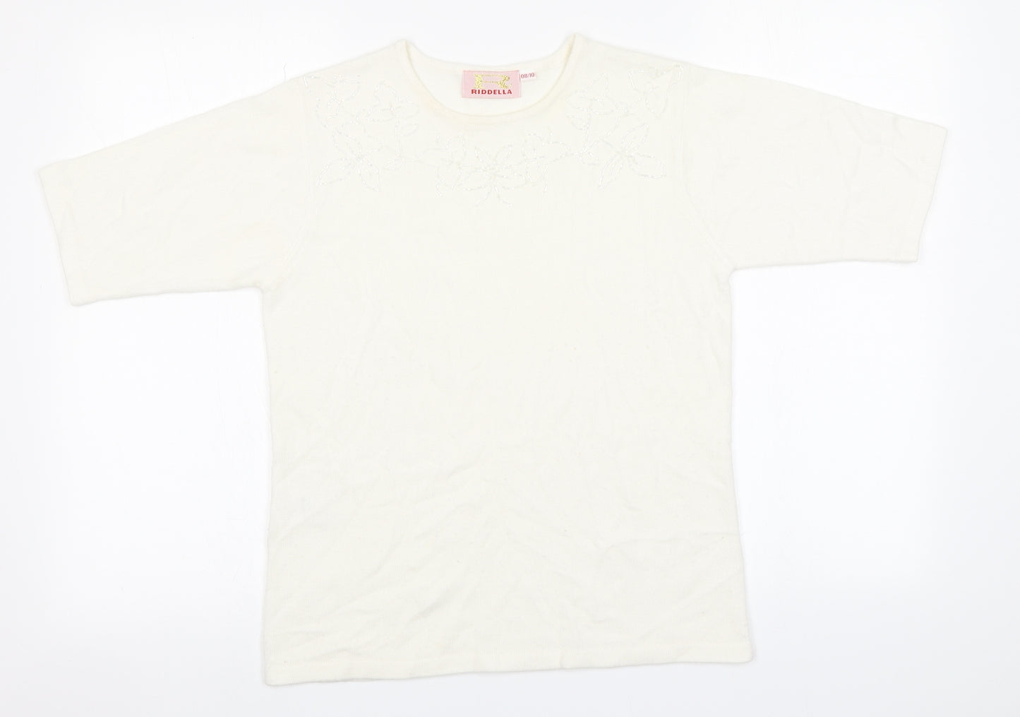 Riddell Womens White  Acrylic Basic T-Shirt Size 8 Round Neck