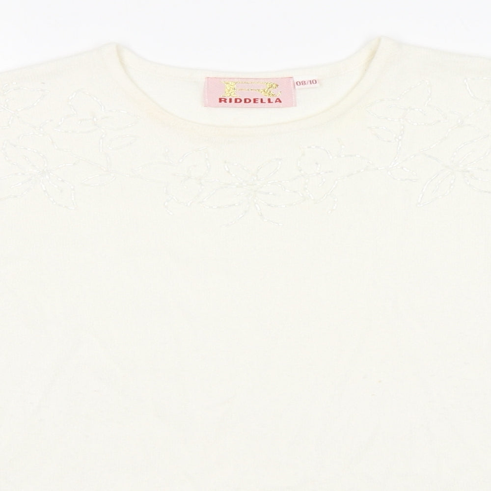 Riddell Womens White  Acrylic Basic T-Shirt Size 8 Round Neck
