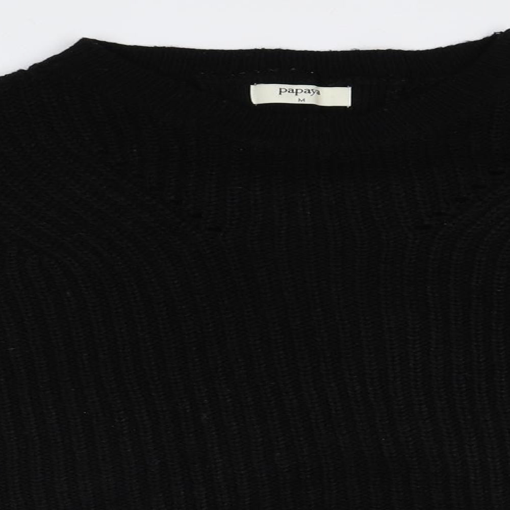 Papaya Womens Black Round Neck  Acrylic Pullover Jumper Size M