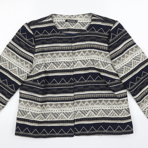 Bonmarché Womens Blue Round Neck Geometric Polyester Cardigan Jumper Size 14