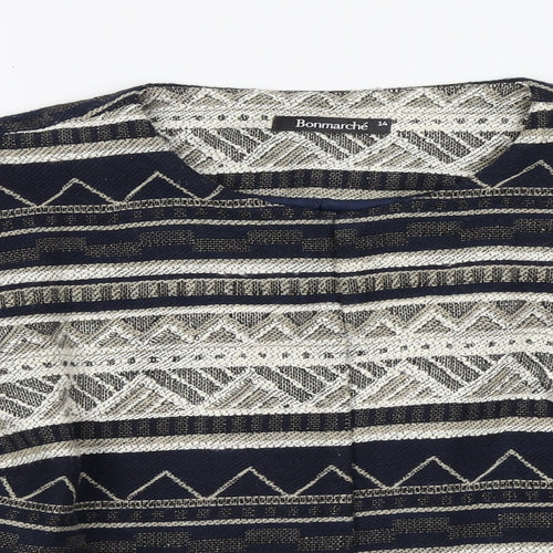 Bonmarché Womens Blue Round Neck Geometric Polyester Cardigan Jumper Size 14