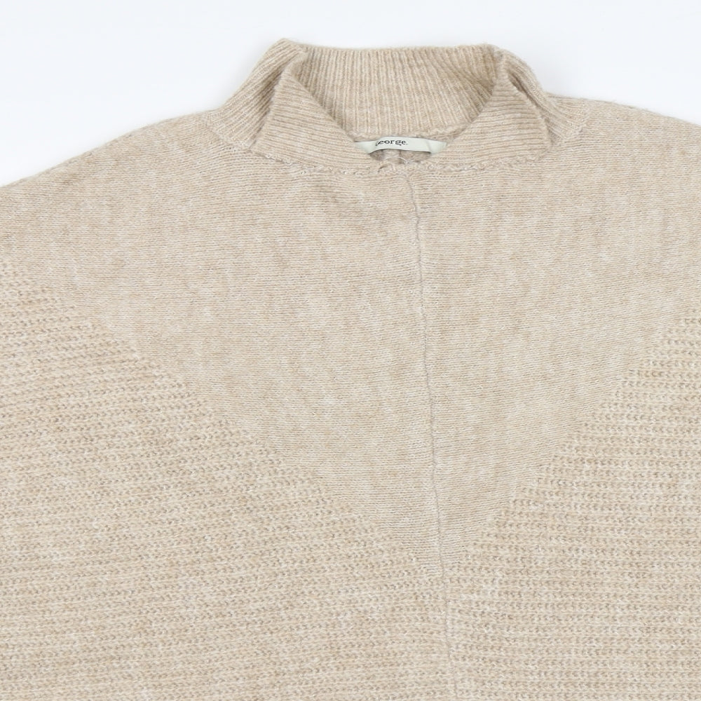 George Womens Beige Round Neck  Acrylic Pullover Jumper Size S