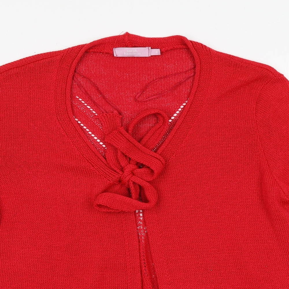 Preworn Womens Red Round Neck  Acrylic Cardigan Jumper Size M
