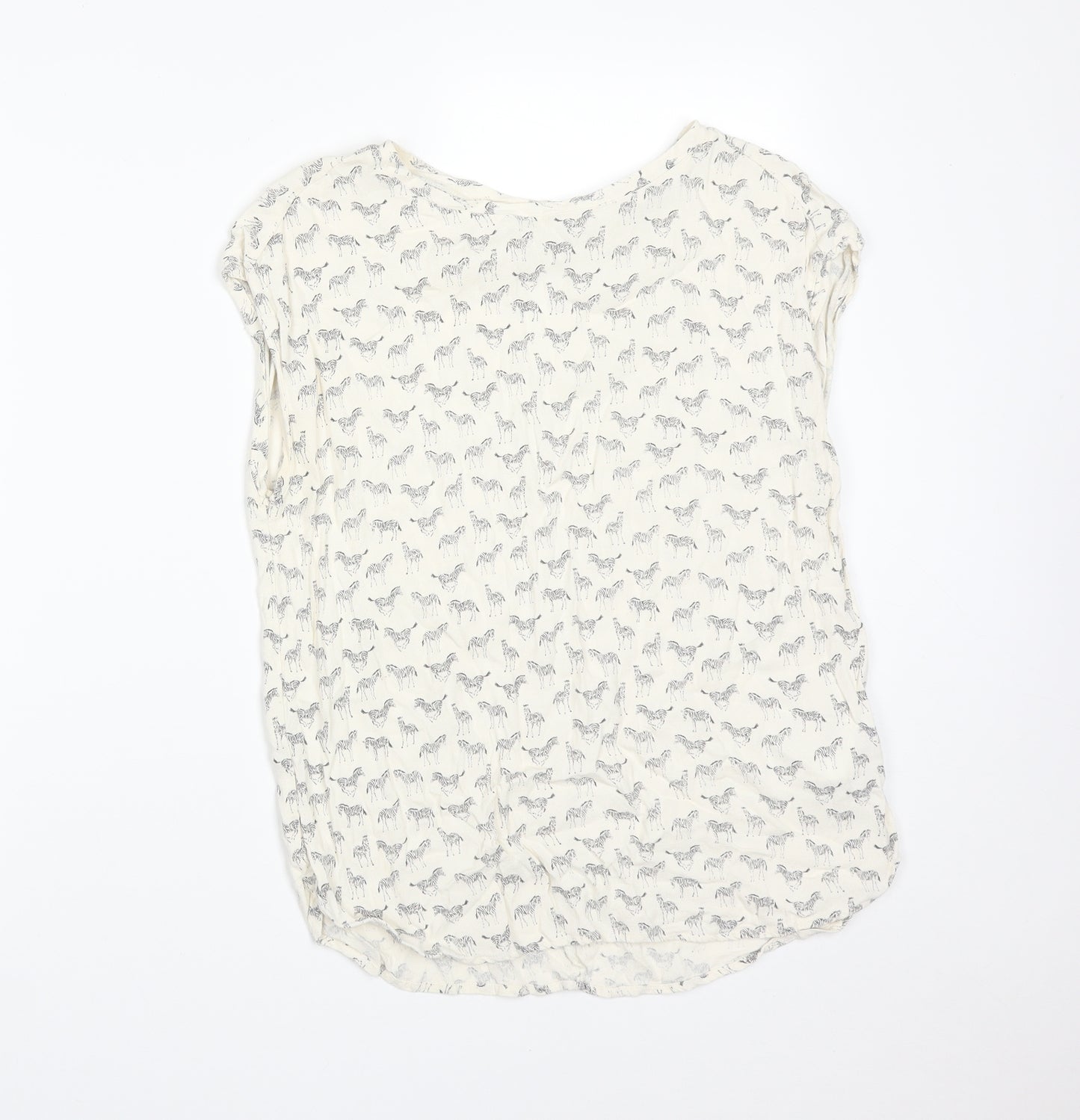 H&M Womens Multicoloured Animal Print Viscose Basic T-Shirt Size 10 Round Neck - ZEBRA