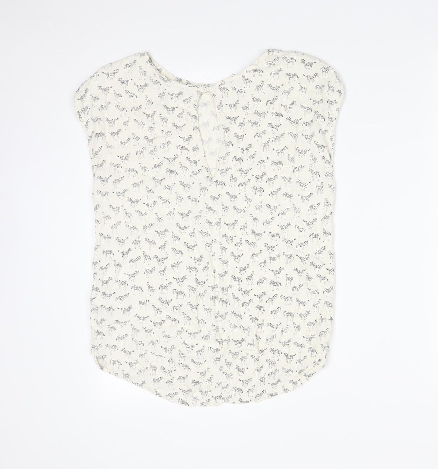 H&M Womens Multicoloured Animal Print Viscose Basic T-Shirt Size 10 Round Neck - ZEBRA