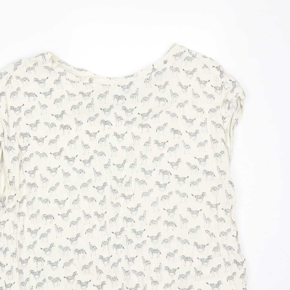 H&M Womens Multicoloured Animal Print Viscose Basic T-Shirt Size 10 Round Neck - ZEBRA