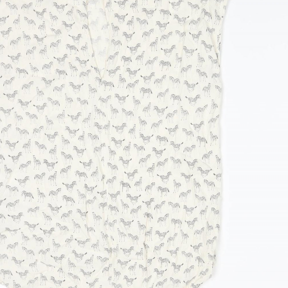 H&M Womens Multicoloured Animal Print Viscose Basic T-Shirt Size 10 Round Neck - ZEBRA
