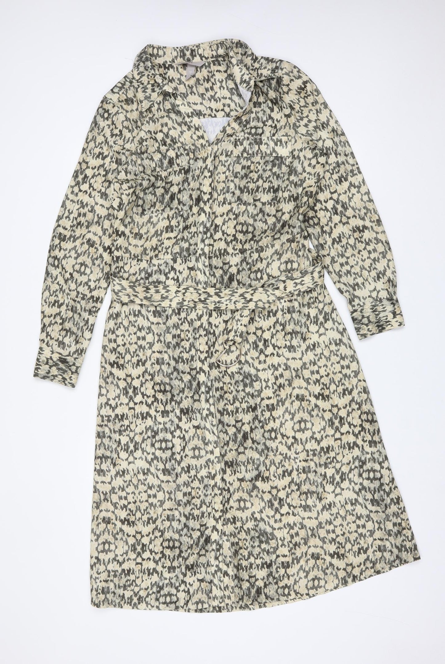 H&M Womens Multicoloured Animal Print Polyester Shirt Dress  Size 12  Collared