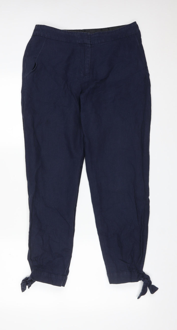 LAURA ASHLEY Womens Blue Cotton Trousers Size 8 L28 in Regular