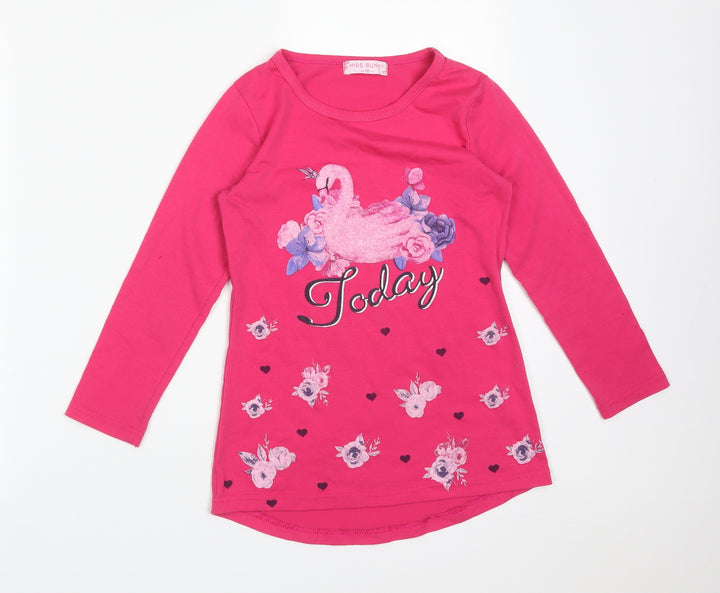 MISS BUNNY Girls Pink Floral  Basic T-Shirt Size 10 Years Round Neck  - SWAN  TODAY