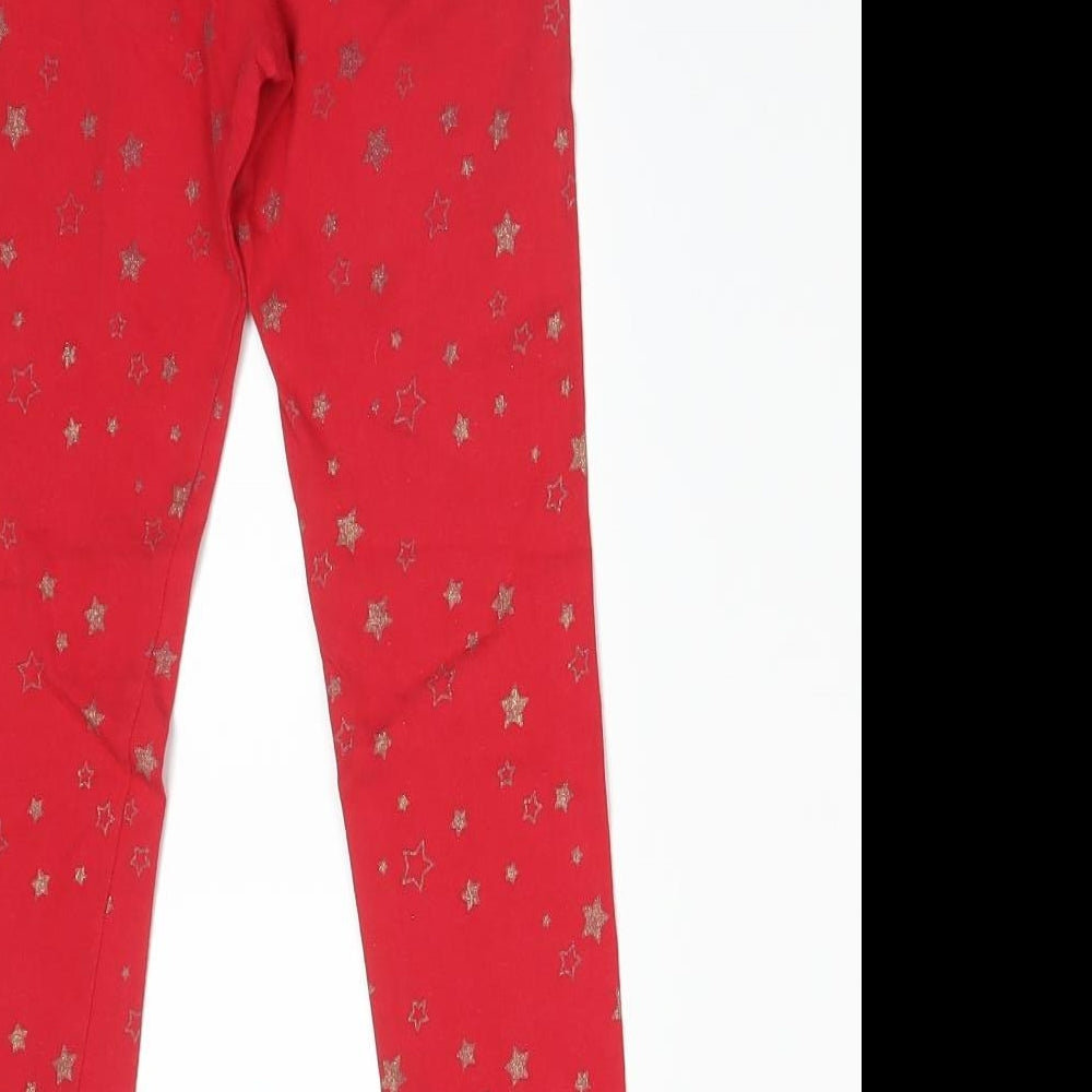 F&F Girls Red  Cotton  Trousers Size 8-9 Years  Regular  - STARS