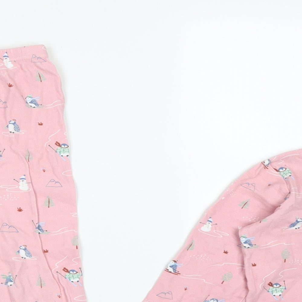 John Lewis Girls Pink Animal Print Cotton  Pyjama Set Size 7 Years   - PENGUIN SNOWMAN