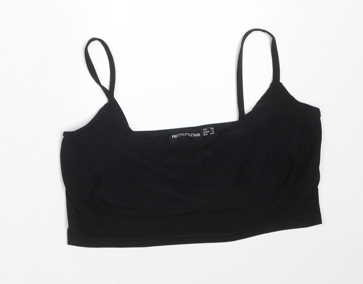 PRETTYLITTLETHING Womens Black  Polyester Camisole T-Shirt Size 10 Cowl Neck