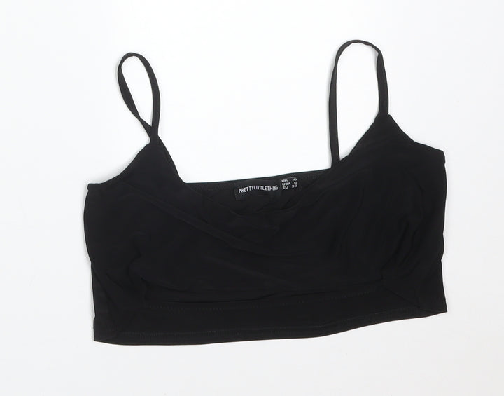 PRETTYLITTLETHING Womens Black  Polyester Camisole T-Shirt Size 10 Cowl Neck