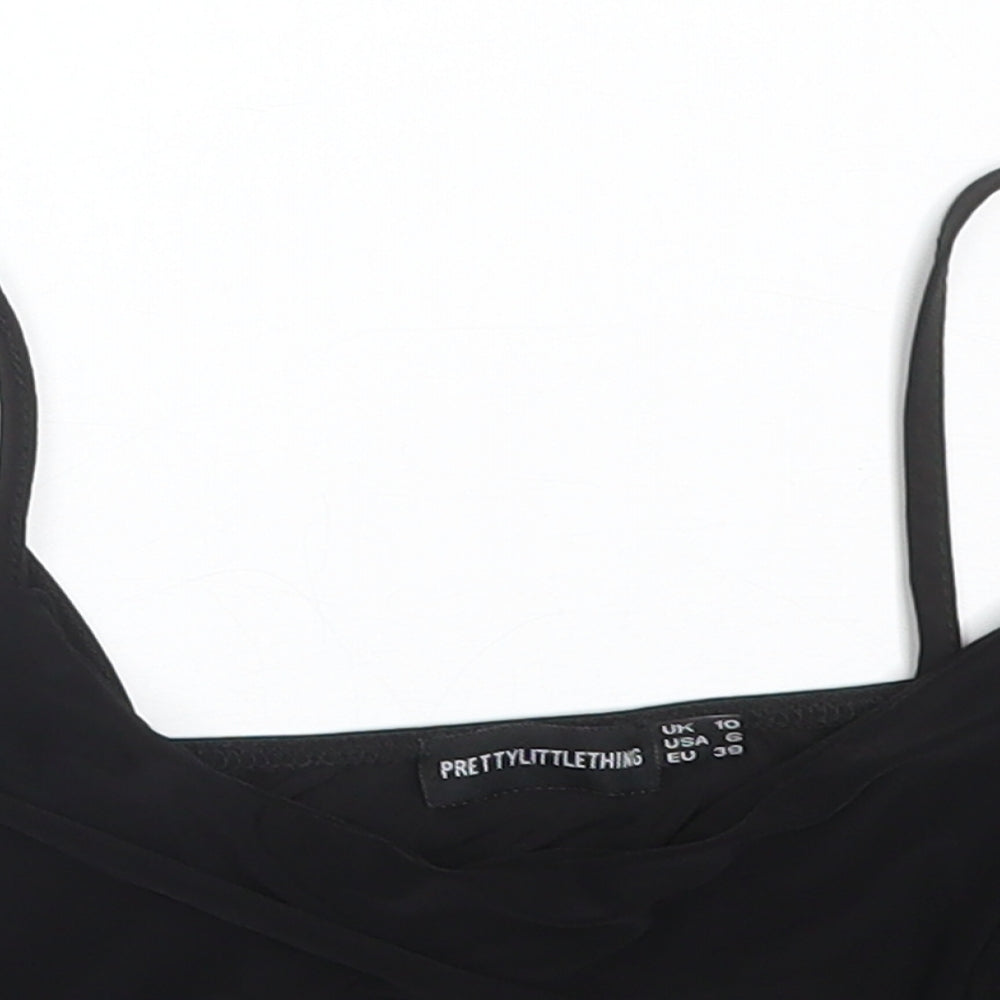 PRETTYLITTLETHING Womens Black  Polyester Camisole T-Shirt Size 10 Cowl Neck