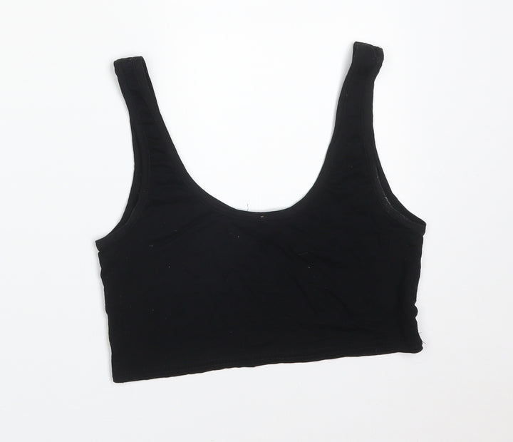 Missguided Womens Black  Viscose Cropped T-Shirt Size 8 Round Neck