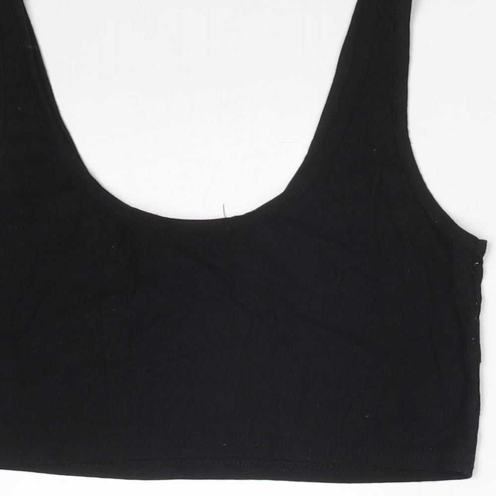 Missguided Womens Black  Viscose Cropped T-Shirt Size 8 Round Neck