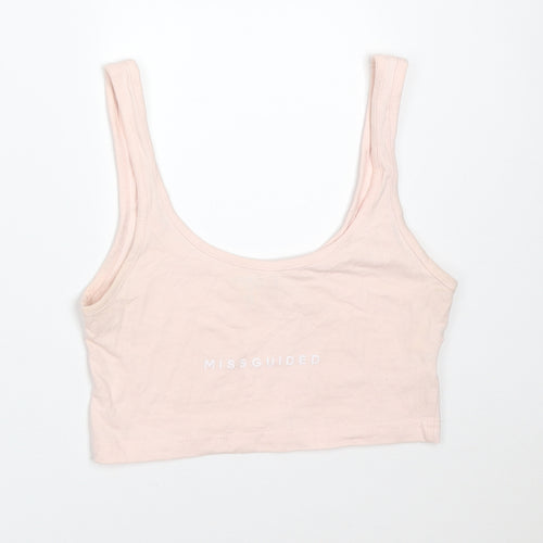 Missguided Womens Pink  Cotton Cropped T-Shirt Size 8 Round Neck - MISSGUIDED