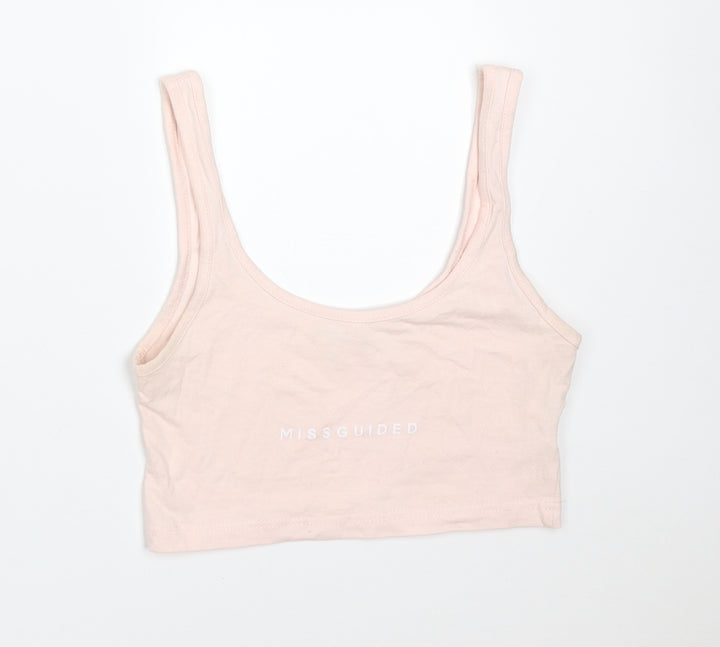 Missguided Womens Pink  Cotton Cropped T-Shirt Size 8 Round Neck - MISSGUIDED