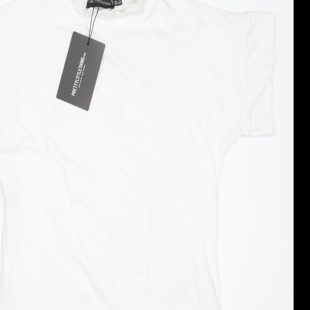 PRETTYLITTLETHING Womens White  Polyester T-Shirt Dress  Size 8  Mock Neck