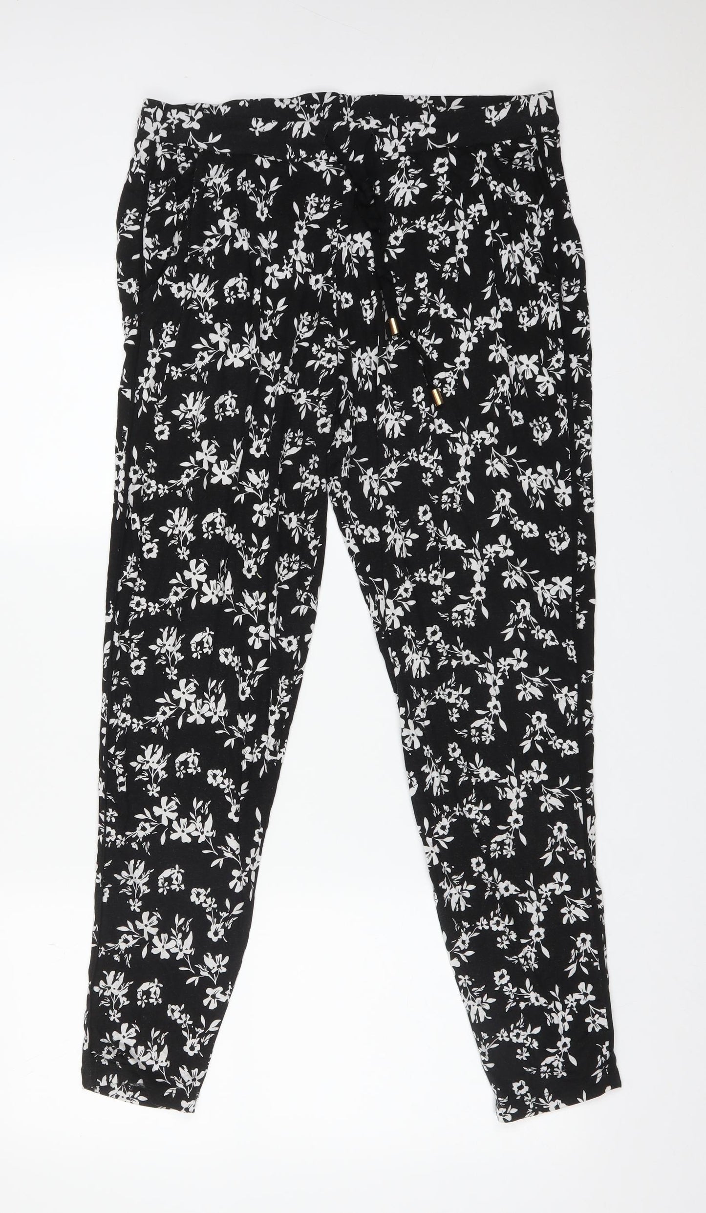 F&F Womens Multicoloured Floral Viscose  Trousers Size 14 L29 in Regular