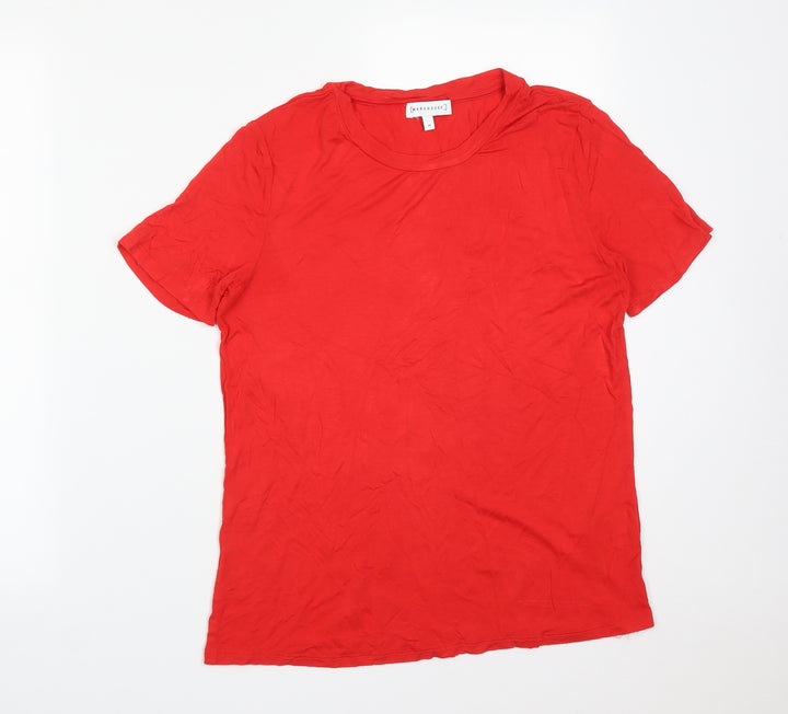 Warehouse Womens Red  Viscose Basic T-Shirt Size 10 Round Neck