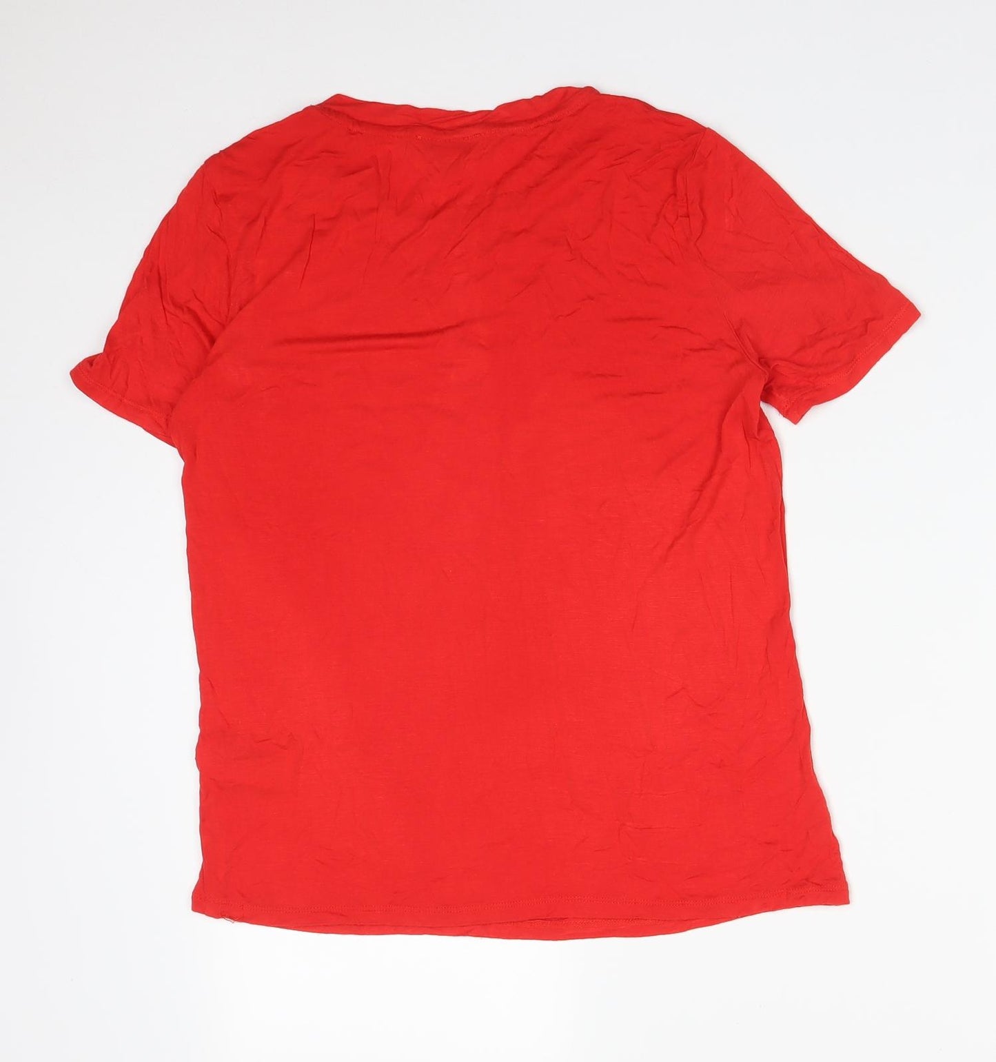 Warehouse Womens Red  Viscose Basic T-Shirt Size 10 Round Neck