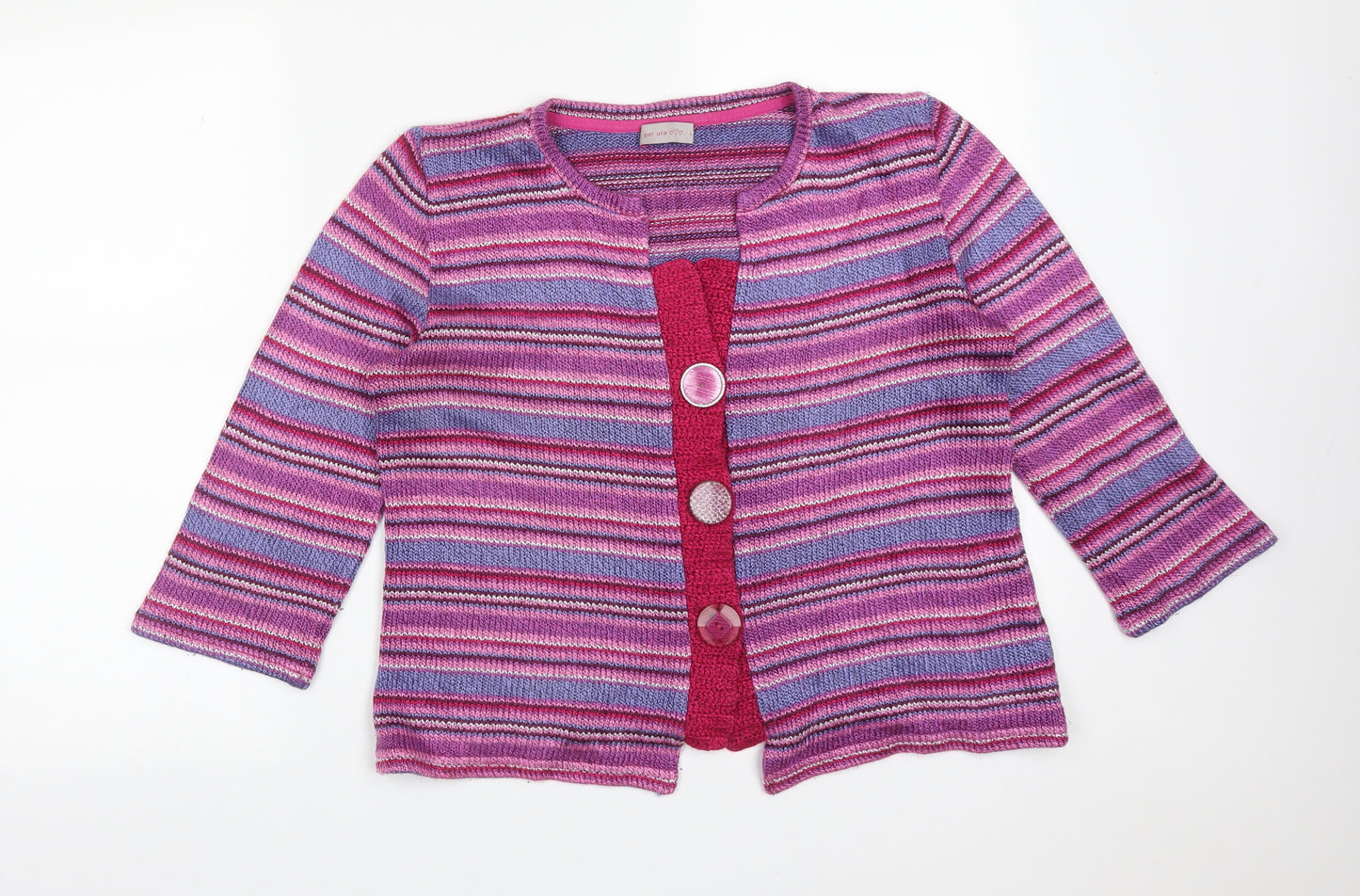 Per Una Womens Multicoloured  Striped Acrylic Cardigan Jumper Size L