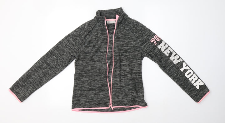 H&M Girls Grey High Neck Polyester Full Zip Jumper Size 12-13 Years
