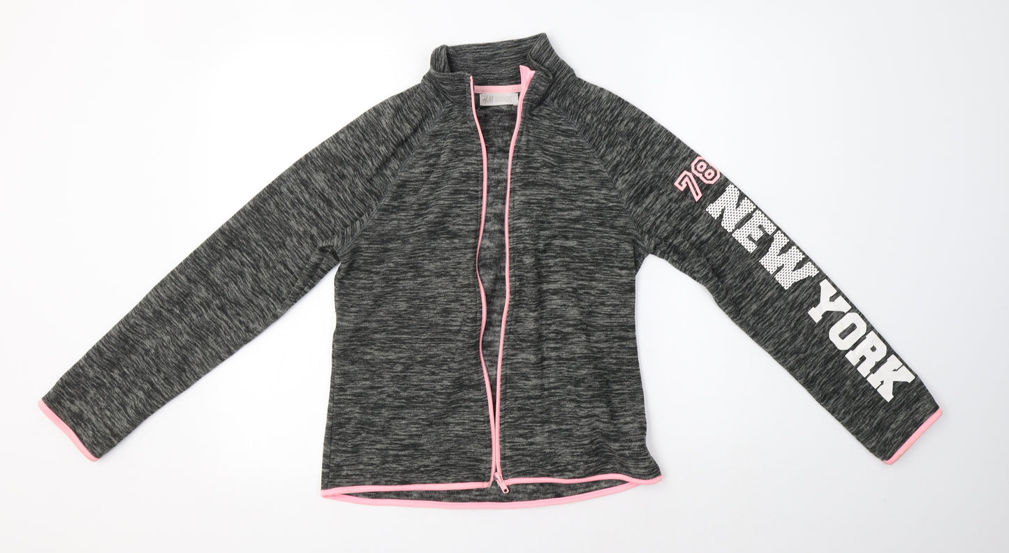 H&M Girls Grey High Neck  Polyester Full Zip Jumper Size 12-13 Years