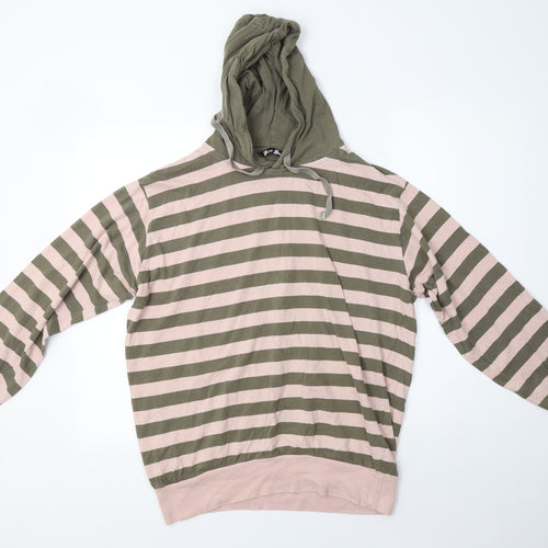 Brave Soul Mens Multicoloured Striped Cotton Pullover Hoodie Size M