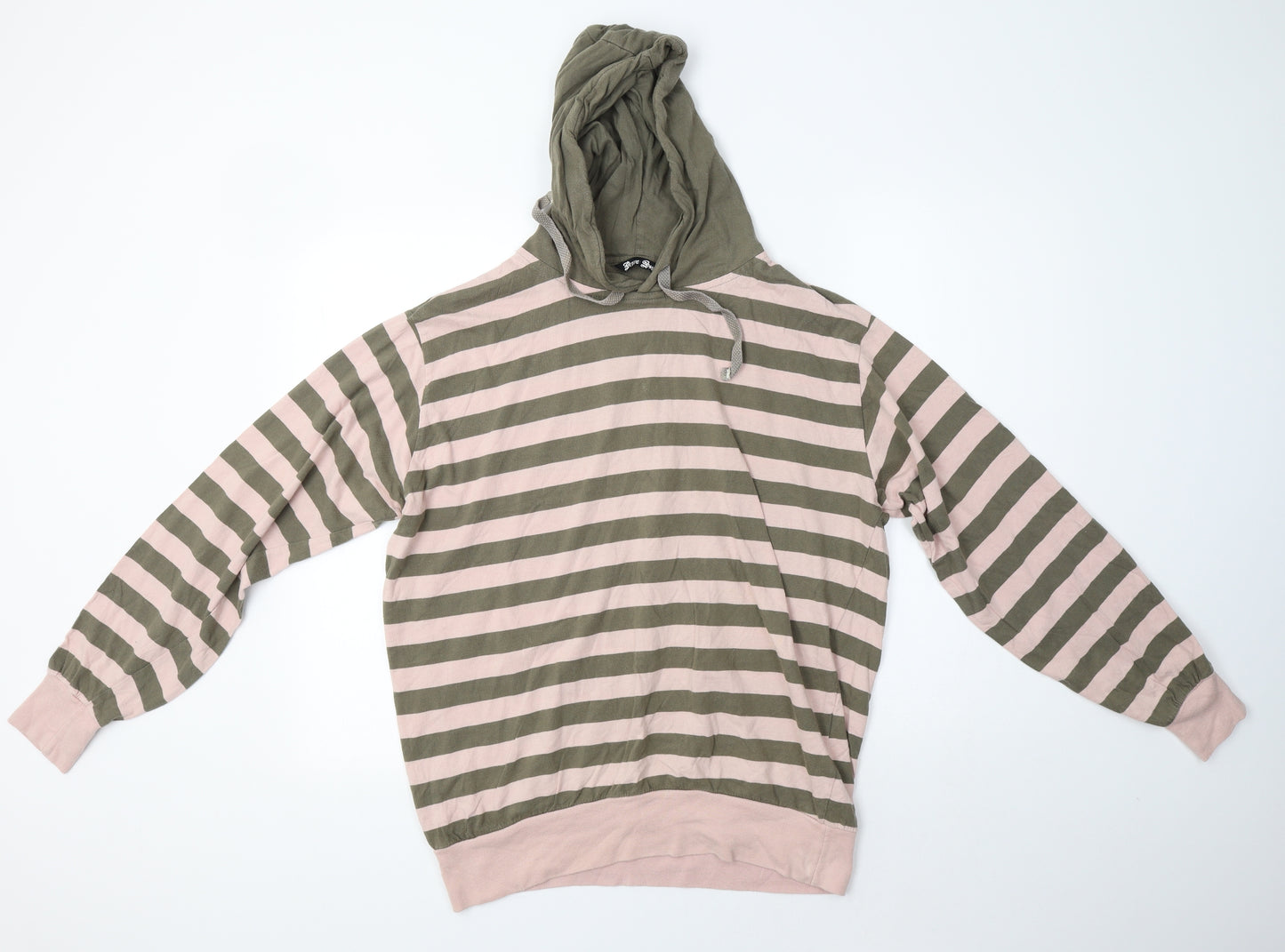 Brave Soul Mens Multicoloured Striped Cotton Pullover Hoodie Size M