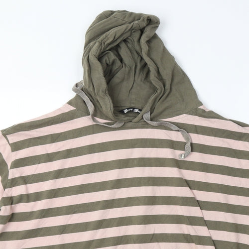 Brave Soul Mens Multicoloured Striped Cotton Pullover Hoodie Size M