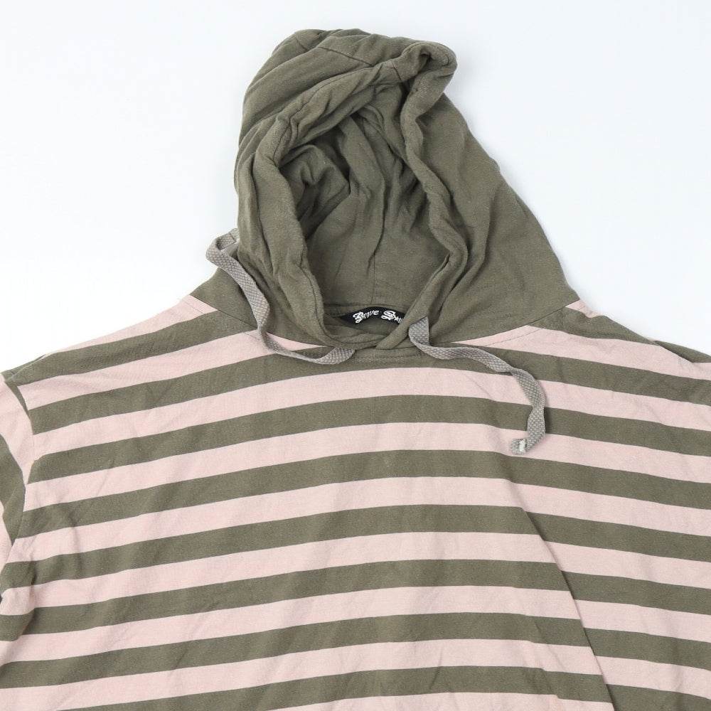 Brave Soul Mens Multicoloured Striped Cotton Pullover Hoodie Size M