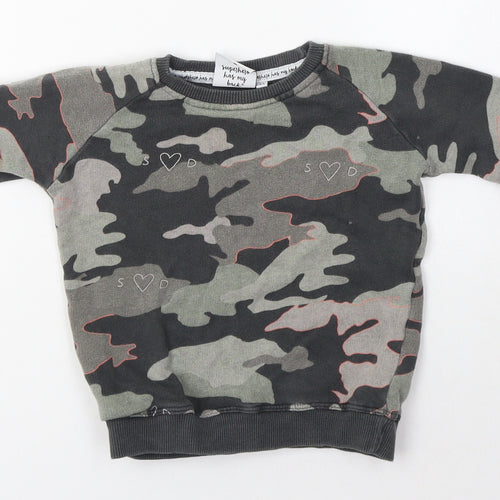 Scamp & Dude Girls Grey Round Neck Camouflage 100% Cotton Pullover Jumper Size 2 Years