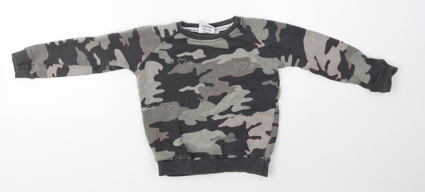 Scamp & Dude Girls Grey Round Neck Camouflage 100% Cotton Pullover Jumper Size 2 Years