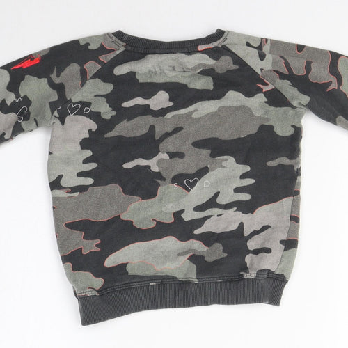 Scamp & Dude Girls Grey Round Neck Camouflage 100% Cotton Pullover Jumper Size 2 Years