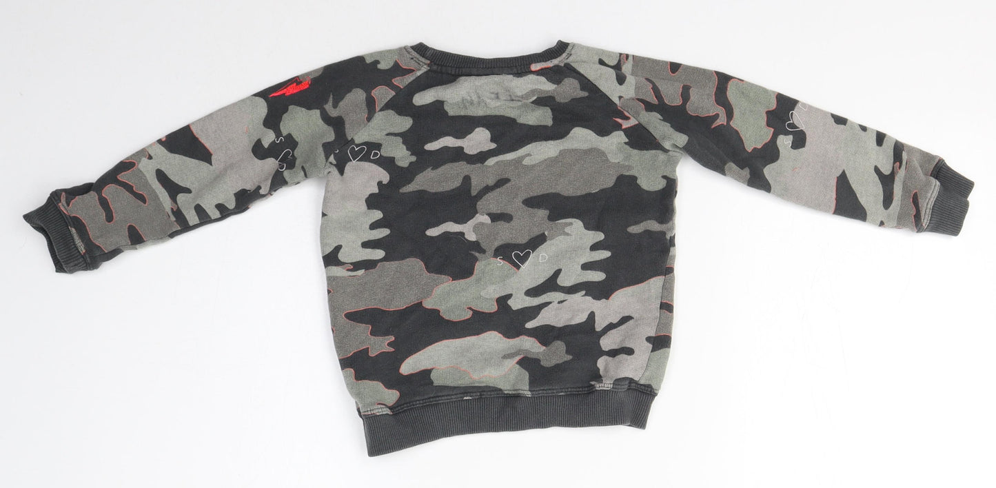 Scamp & Dude Girls Grey Round Neck Camouflage 100% Cotton Pullover Jumper Size 2 Years