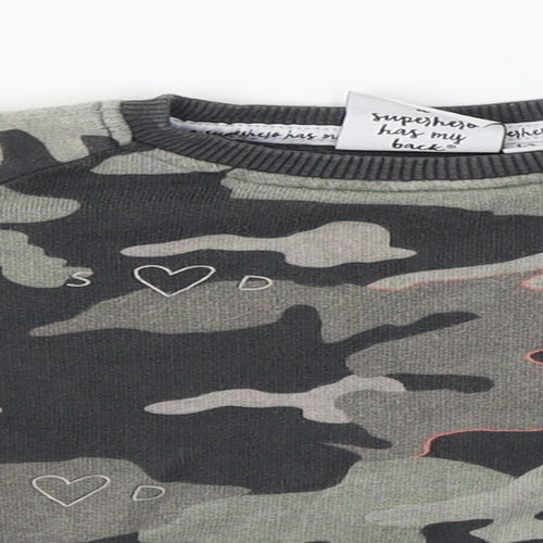 Scamp & Dude Girls Grey Round Neck Camouflage 100% Cotton Pullover Jumper Size 2 Years
