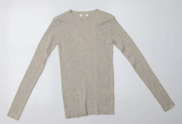 H&M Womens Beige High Neck  Acrylic Cardigan Jumper Size XS