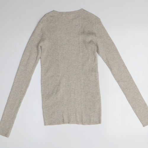 H&M Womens Beige High Neck  Acrylic Cardigan Jumper Size XS