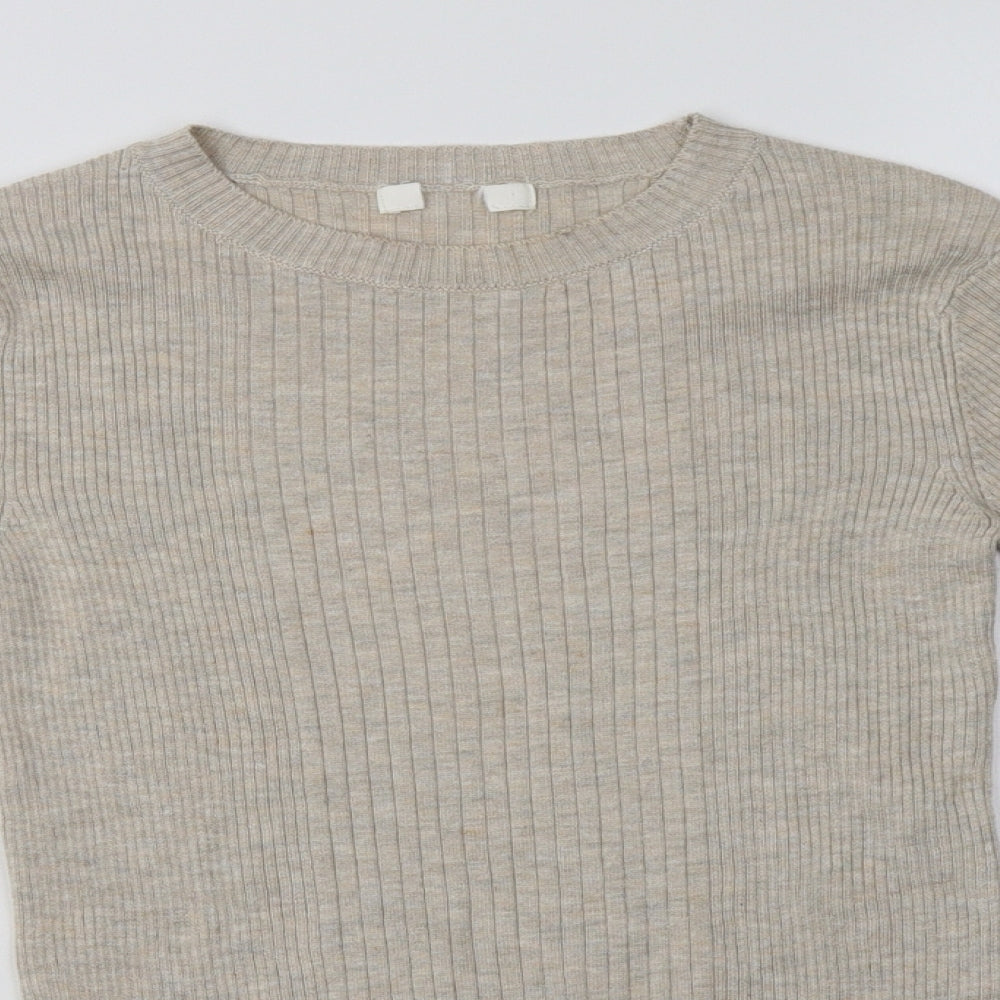 H&M Womens Beige High Neck  Acrylic Cardigan Jumper Size XS