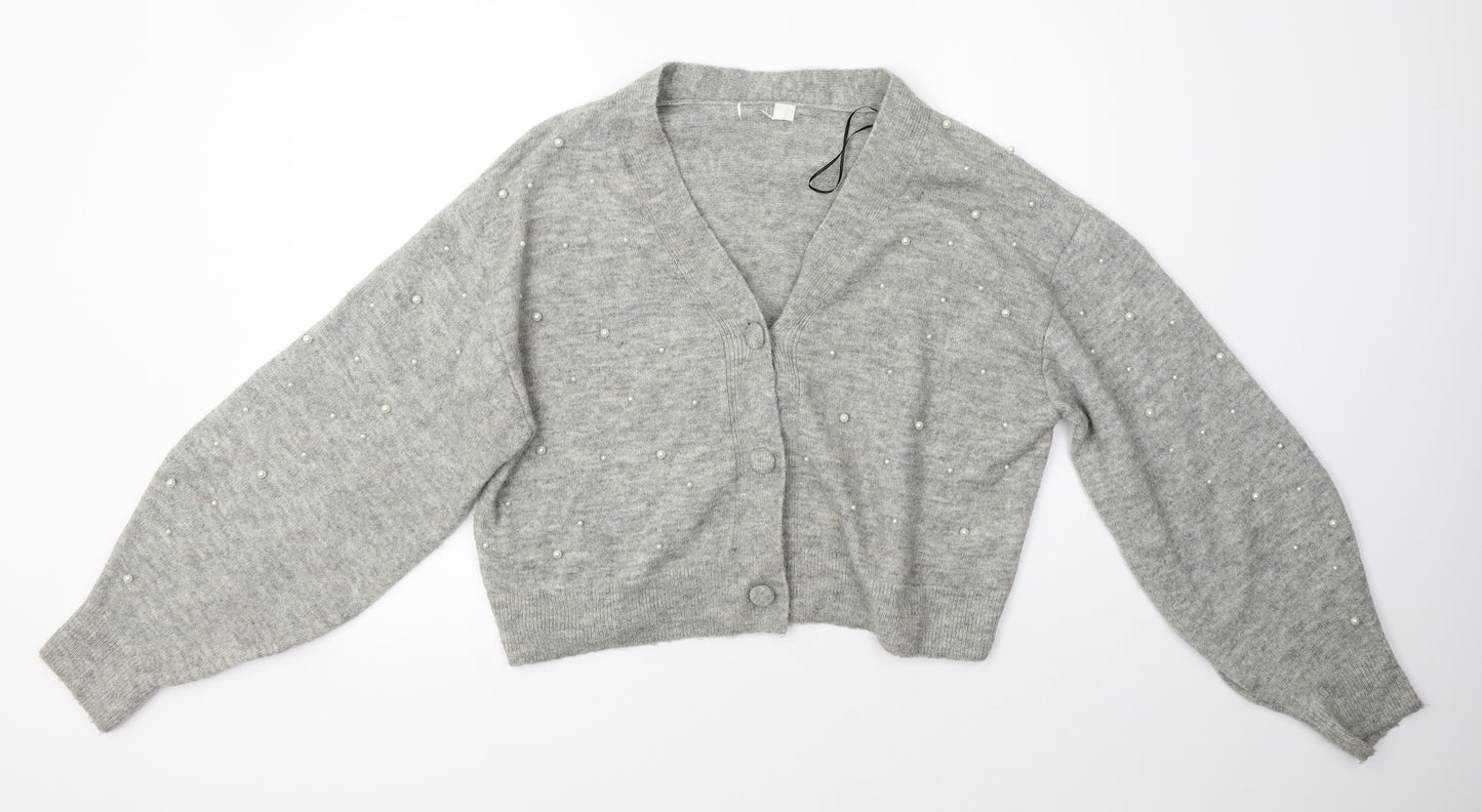H&M Womens Grey Round Neck  Polyester Cardigan Jumper Size L